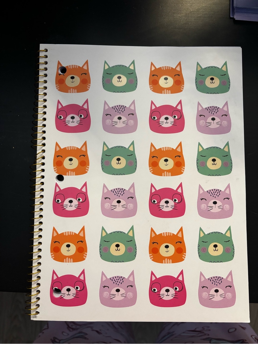 Playful Cat Face Notebook - Pink, Orange, Green, Purple